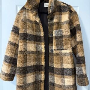 Esprit Brown and Gray Checkered Teddy Jacket